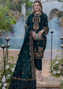 Embroidered Velvet Three piece With Velvet Shawl Winter Collection